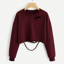 Romwe Ripped Detail Raw Hem Sweatshirt