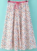 Romwe Elastic Waist Cherry Print Pleated Skirt