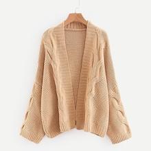 Romwe Cable Knit Solid Cardigan