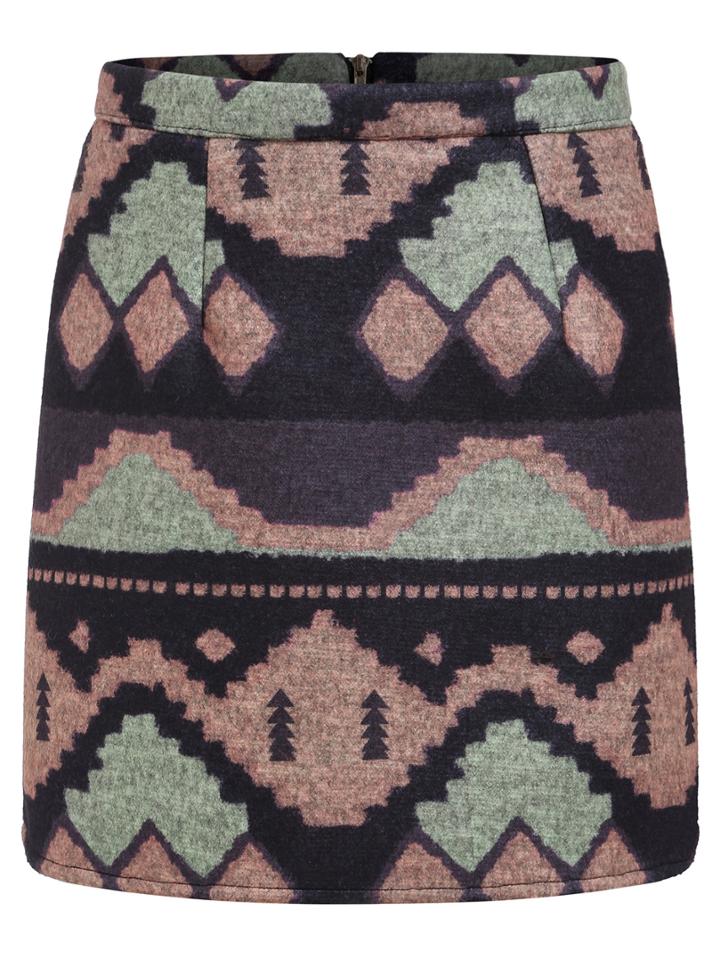 Romwe Geometric Patterned Zipper Skirt
