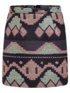 Romwe Geometric Patterned Zipper Skirt