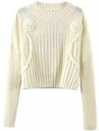 Romwe Round Neck Crochet White Sweater