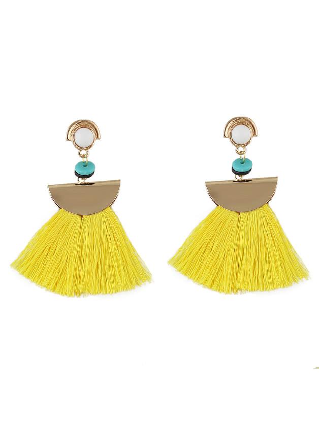 Romwe Yellow Ethnic Boho Tassel Long Earrings