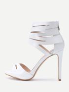 Romwe Cut Out Pu High Heeled Sandals With Zipper Back