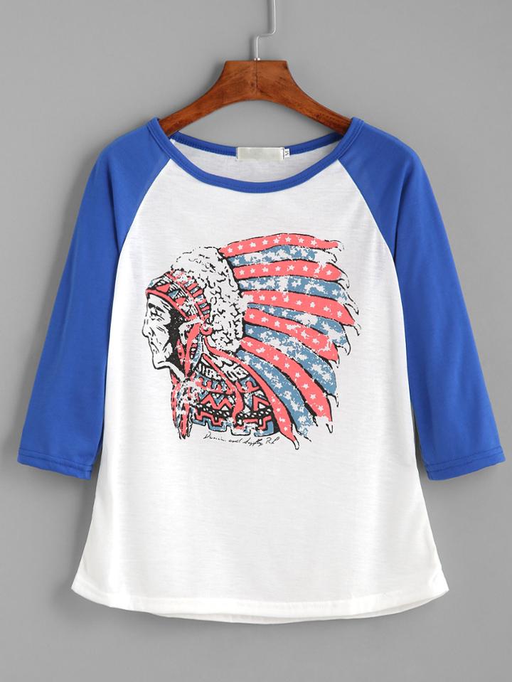 Romwe Contrast Graphic Print Raglan Sleeve T-shirt