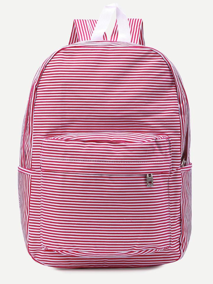 Romwe Red Striped Canvas Backpack