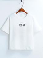 Romwe White Short Sleeve Letters Print Crop T-shirt