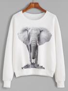 Romwe White Elephant Print Drop Shoulder Sweatshirt