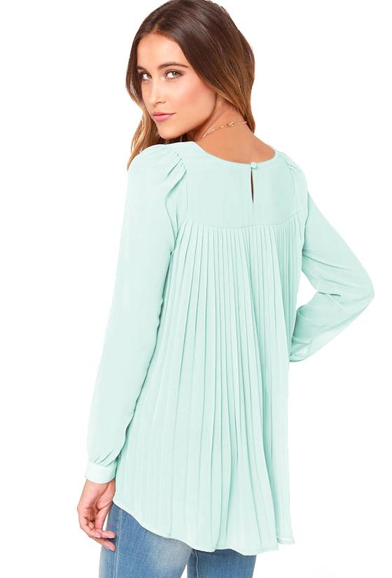Romwe Pleated Loose Light Green Blouse