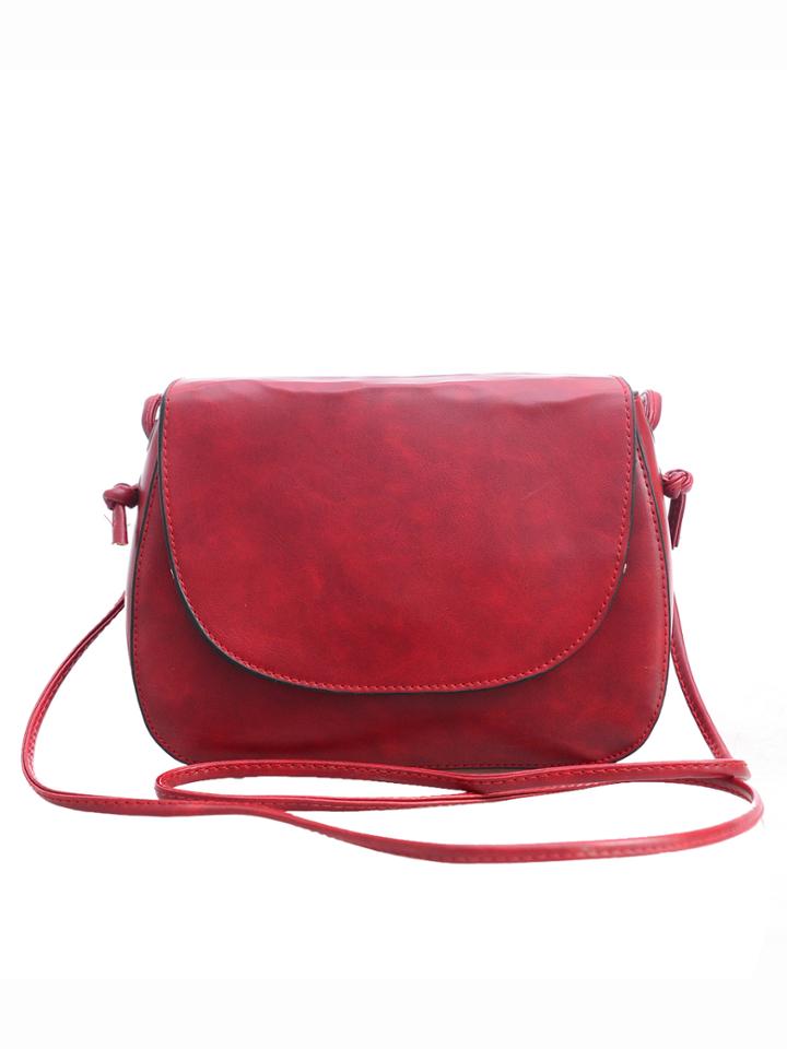 Romwe Faux Leather Magnetic Closure Saddle Bag - Burgandy