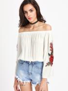 Romwe Bardot Embroidered Applique Top