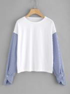 Romwe Drop Shoulder Striped Sleeve Tee