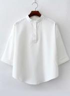 Romwe Stand Collar With Buttons Chiffon White Top