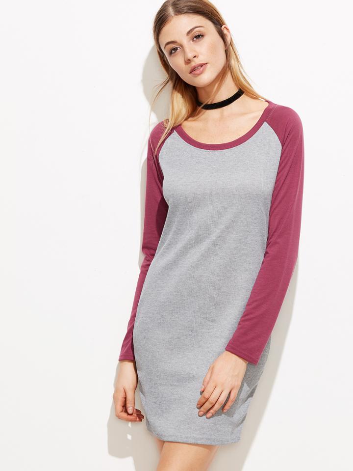 Romwe Contrast Raglan Sleeve Tee Dress