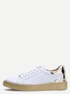 Romwe Gold Contrast Trim Round Toe Lace Up Pu Sneakers