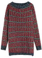 Romwe O-neck Long Knit Red Sweater