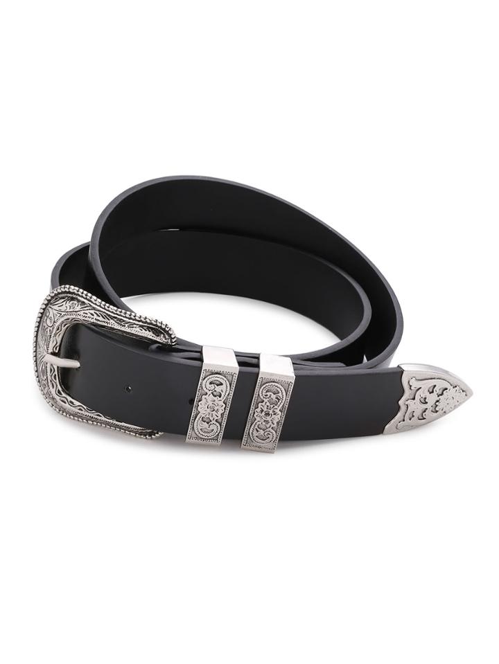 Romwe Contrast Buckle Faux Leather Western Belt