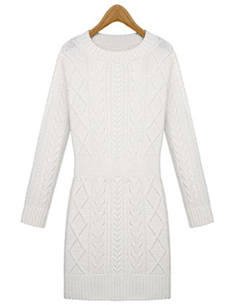 Romwe Women Cable Knit White Sweater Dress