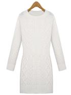 Romwe Women Cable Knit White Sweater Dress