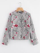 Romwe Blossom Embroidered Hidden Button Coat