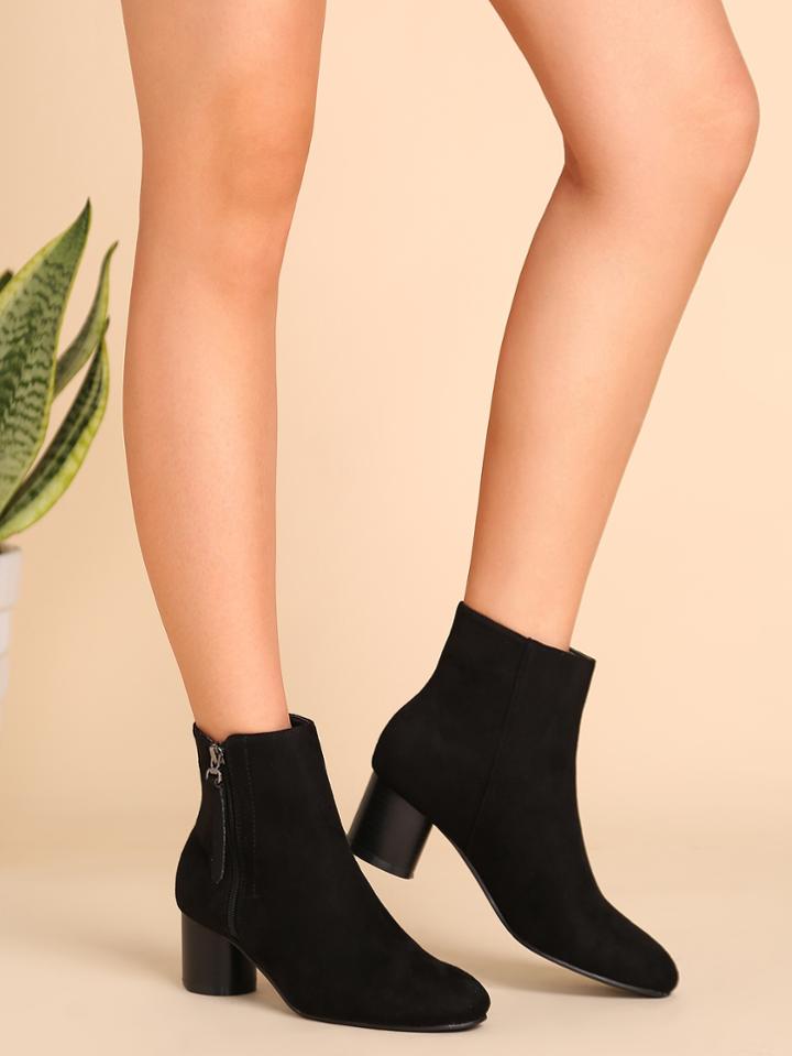 Romwe Black Faux Suede Almond Toe Side Zipper Short Boots