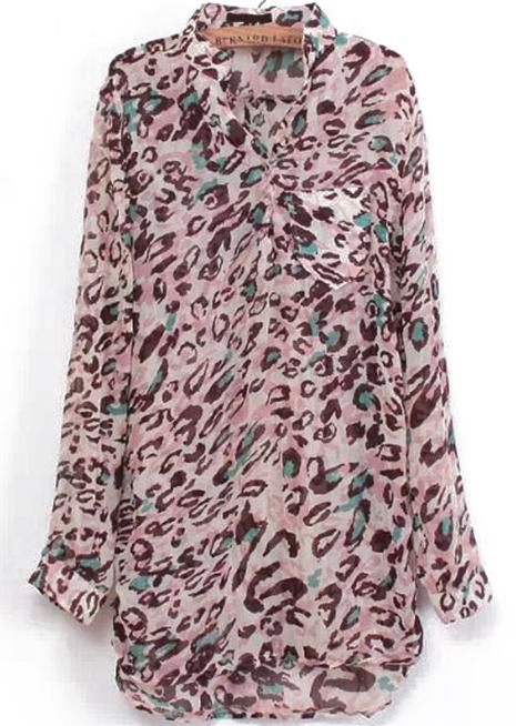 Romwe V Neck Leopard Print Loose Blouse