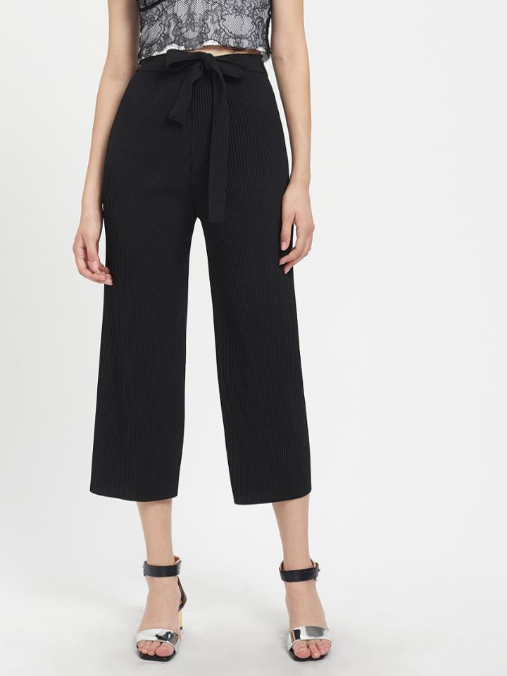 Romwe Self Tie Pleated Wide Leg Pants