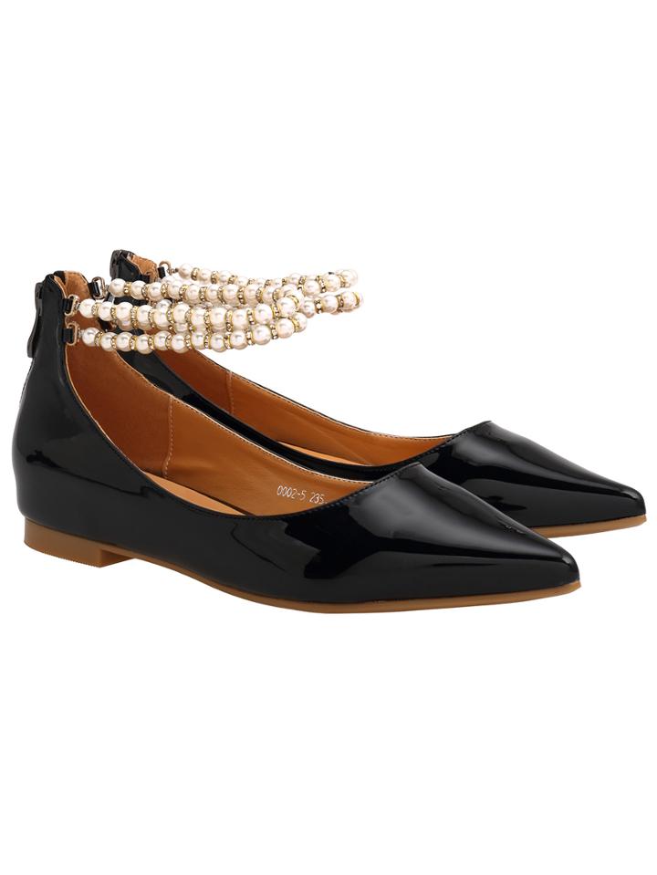 Romwe Black With Bead Pu Flats