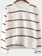 Romwe Striped Ripped T-shirt