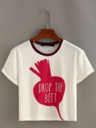 Romwe Contrast Neck Printed Crop T-shirt