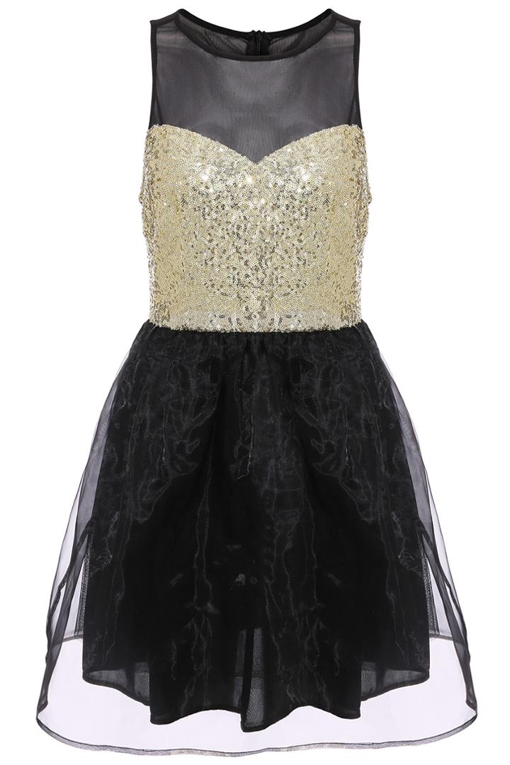 Romwe Romwe Glam Sleeveless Sequined Organza Dress