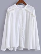 Romwe Long Sleeve White Shirt With Pom Pom