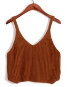 Romwe Spaghetti Strap Crop Knit Khaki Cami Top