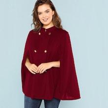 Romwe Plus Double Breasted Cape Coat