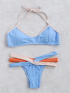 Romwe Blue Color Block Halter Bikini Set