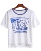 Romwe Dip Hem Letter Print Hollow T-shirt