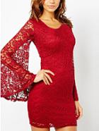 Romwe Bell Sleeve Lace Bodycon Dress