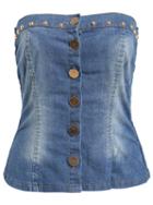 Romwe Strapless With Rivet Buttons Denim Tank Top