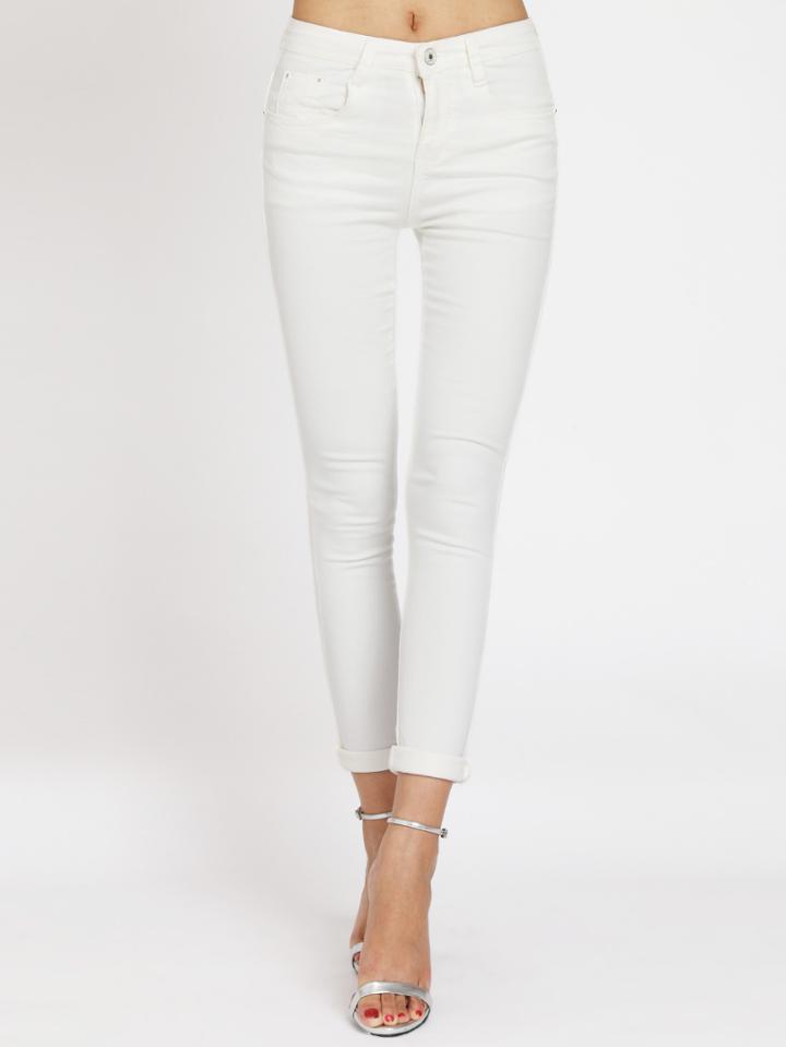 Romwe White Slim Denim Pant