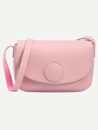 Romwe Pink Pebbled Faux Leather Round Patch Flap Bag