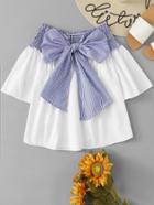 Romwe Off Shoulder Bow Tie Front Top