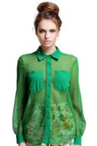 Romwe Green Hollow Shirt