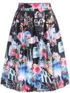 Romwe Elastic Waist Florals Black Skirt