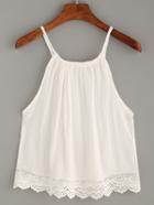 Romwe White Scalloped Crochet Trimmed Cami Top