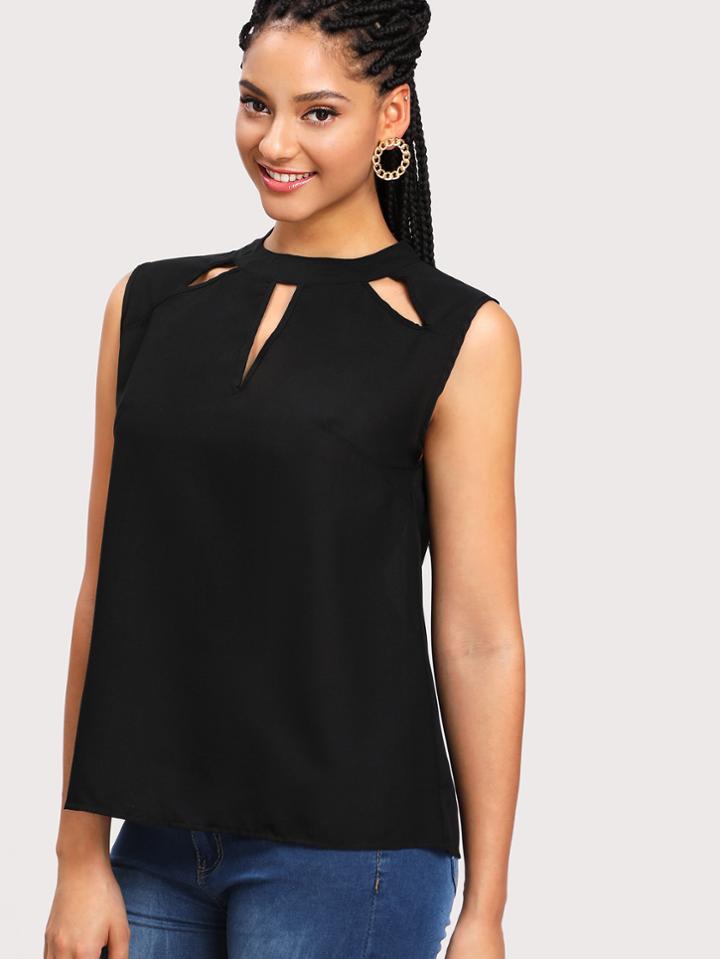Romwe Cut Out Detail Chiffon Top