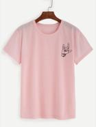 Romwe Pink Love Gesture Print T-shirt