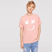 Romwe Guys Smile Facing Print T-shirt