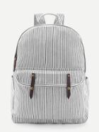 Romwe Vertical Striped Canvas Backpack
