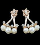 Romwe Light Gold Pearls Diamond Earrings