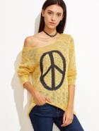 Romwe Yellow Graphic High Low Sweater